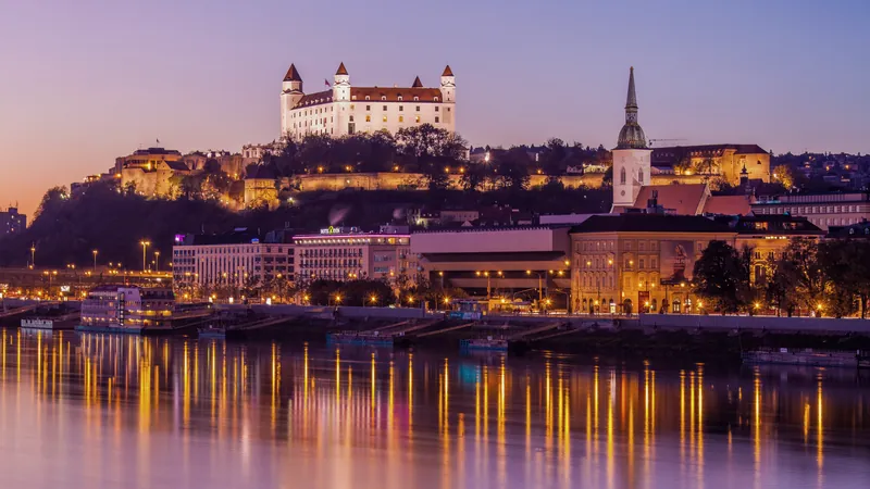 Bratislava Castle and St Martin's Cathedral seen from the Danube